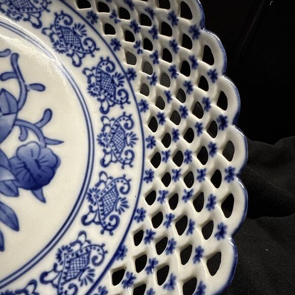 Blue And White Lace Bowl 10 Inches Diameter Centerpiece Statement piece - Picture 2 of 16